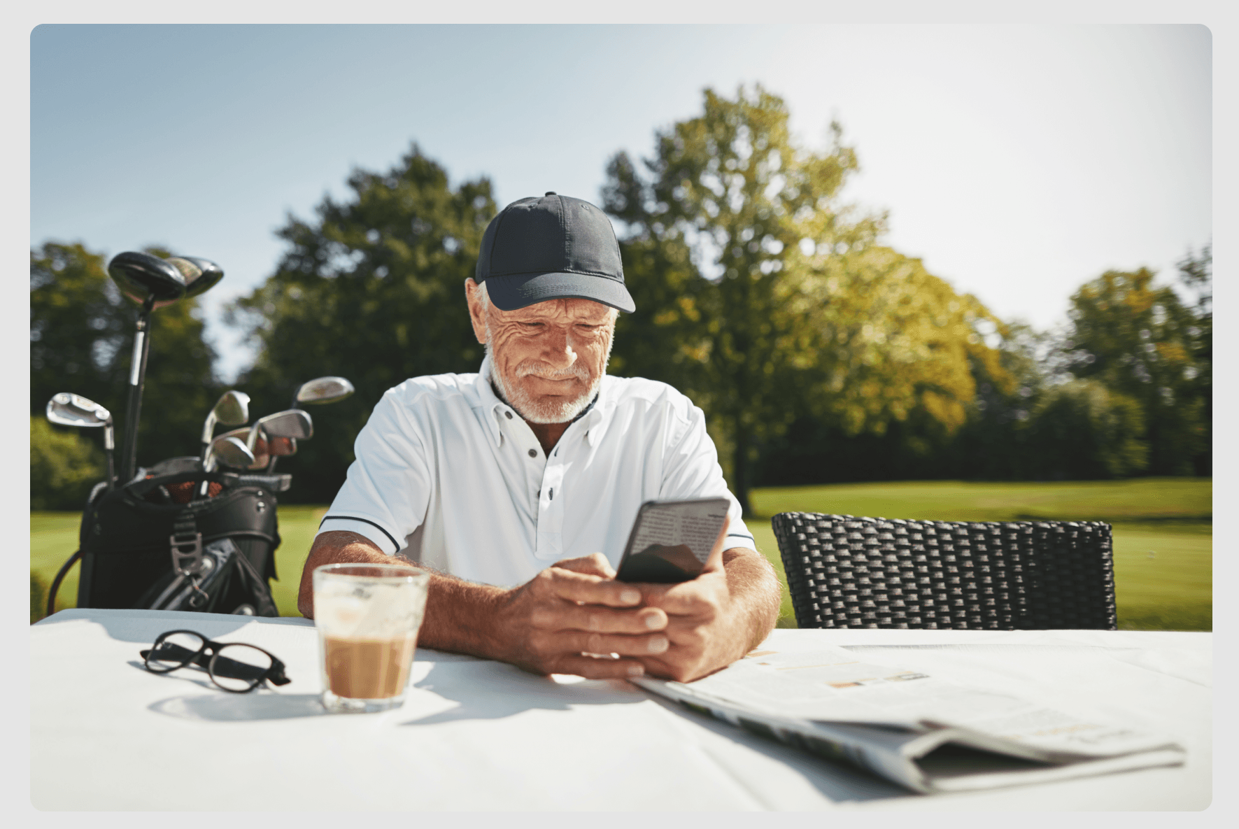 Man enjoying tracking golf clubs